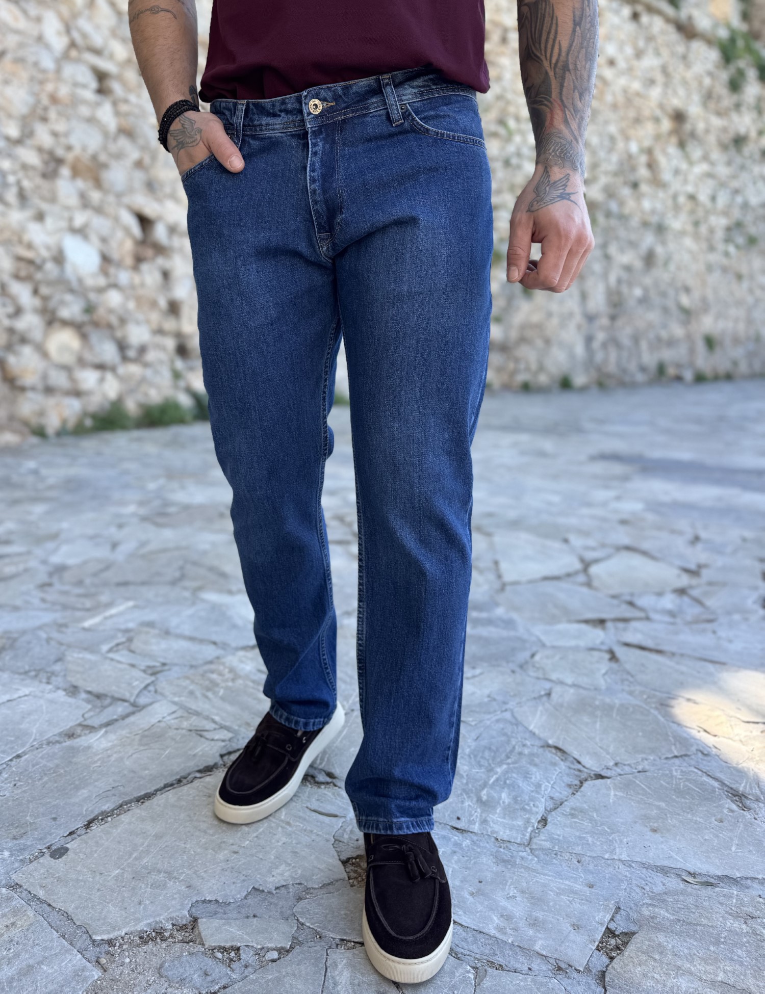 Ανδρικό μπλε τζιν ελαστικό σε ίσια γραμμή με φερμουάρ Plus Size LC17253